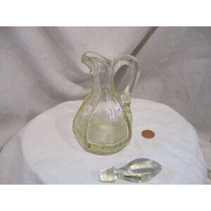 Decanter Cruet Caster Pitcher stopper Vintage Syrup vinegar oil yellow hue glass